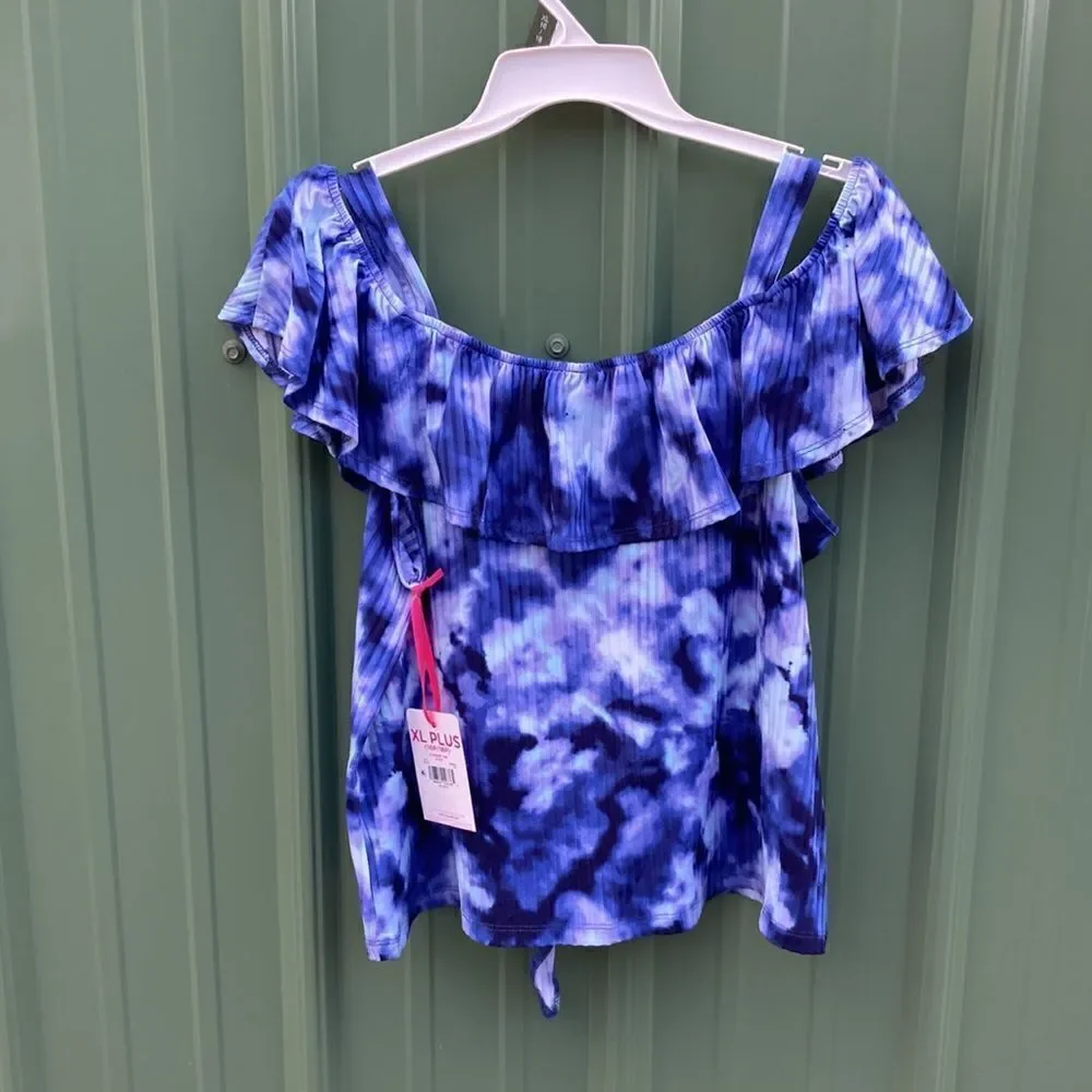 Justice Girls Flounce Button Front Short Sleeve Tie Dye Top Shirt Size XLP 16/18